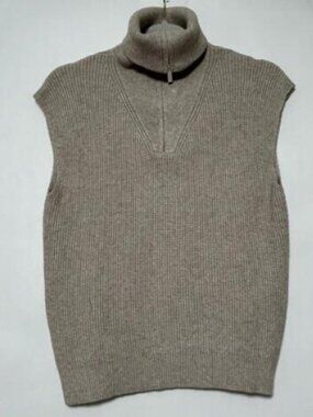 Cyrus Sweater Vest Womens XS Beige Ribbed Quarter Zip Turtleneck Minimalist Chic